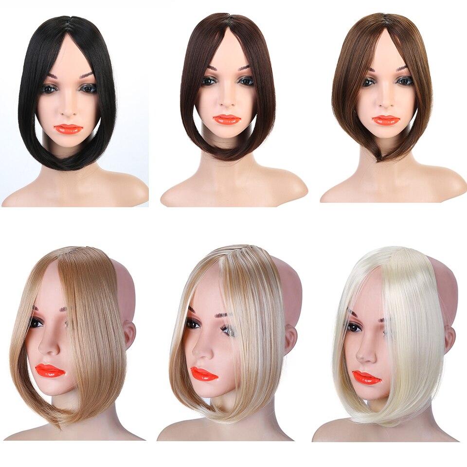 Ailiade langt hår pandehår klip i front side hair extensions naturligt syntetisk hårstykke flerfarvet brun gylden til kvinder dagligt