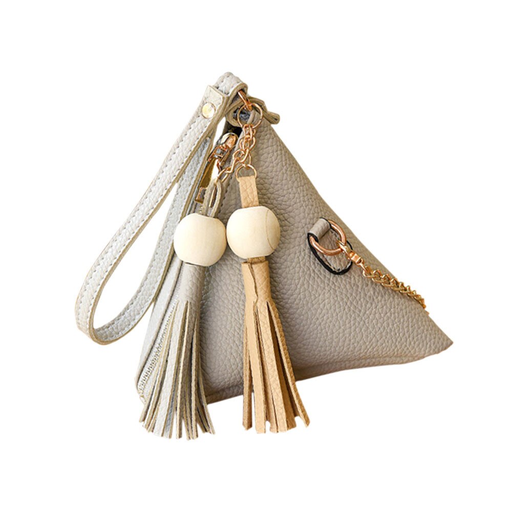 Mini triangular de mujer Clutch Dumplings bolso bandolera Correa pequeña mujer borla bolso señora embragues paquete de teléfono Casual: Gris