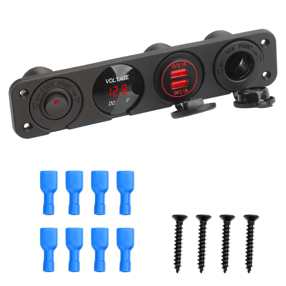 Qiilu Car Truck 3in1 Dual LED Digital Display Voltmeter Thermometer Cigarette Lighter USB Car Charger (Blue Red Qiilu Car Truck 3in1 Dual LED Digital Display Voltmeter Thermometer Cigarette Lighter USB Car Charger (Blue Red