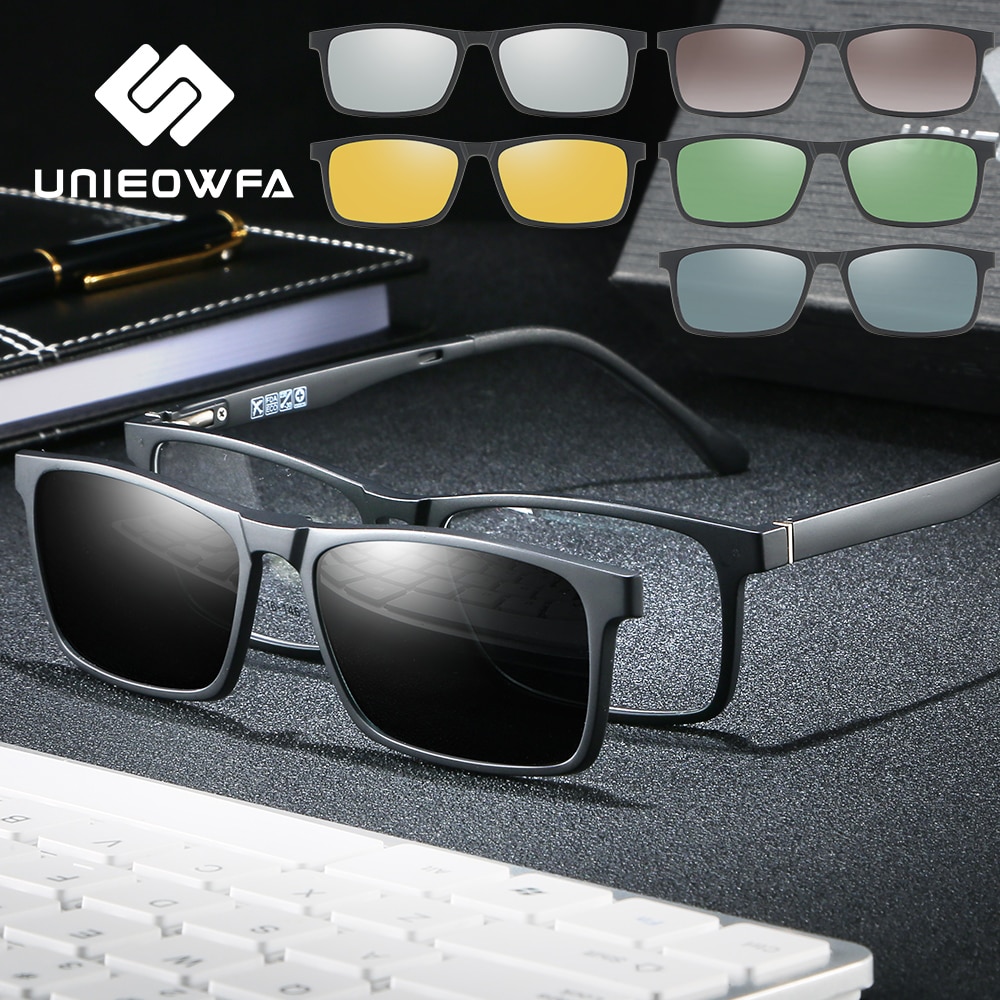 Montura de gafas con Clip magnético para hombre y mujer, lentes ópticas graduadas, montura para miopía, Clip magnético polarizado, UV400