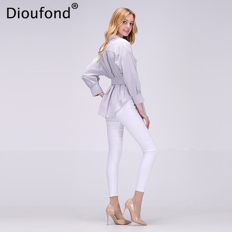 Dioufond Été Nouvelle Dame Coton Chemisier À Manches Longues Écharpes Femme Rayé Bleu Irrégulier Chemisier décontracté Streetwear haut pour femme