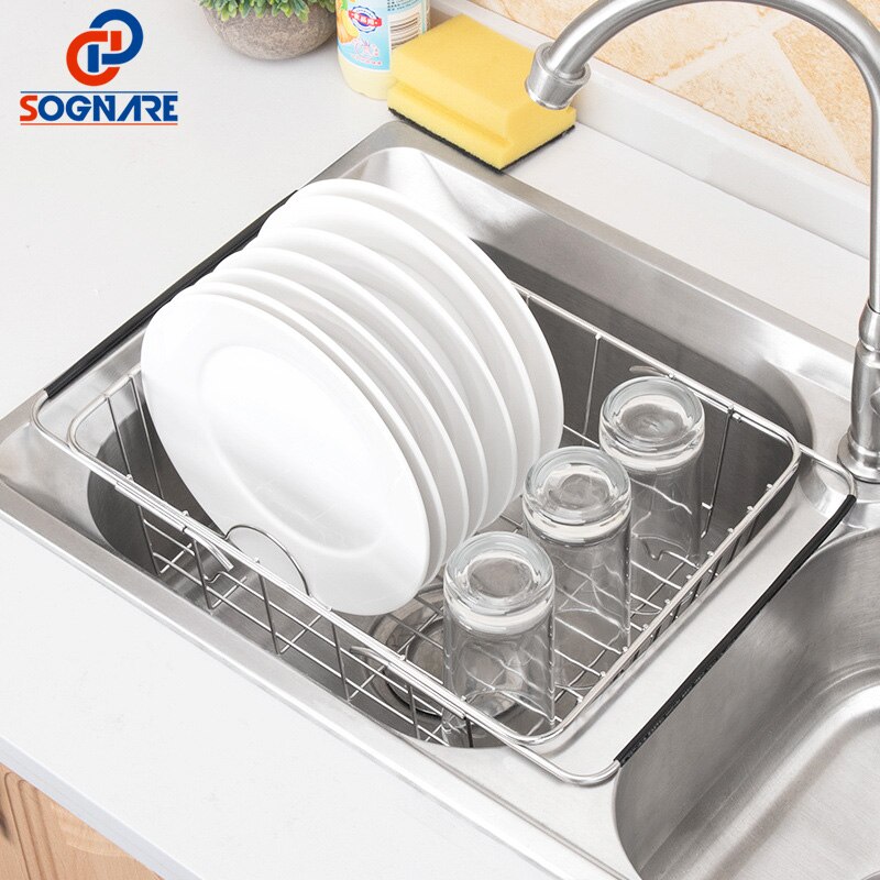 Retractable Kitchen Sink Drain Basket Stainless Steel Dishwashing Drain Basket Dishes Storage Washing Basket Colander Strainer