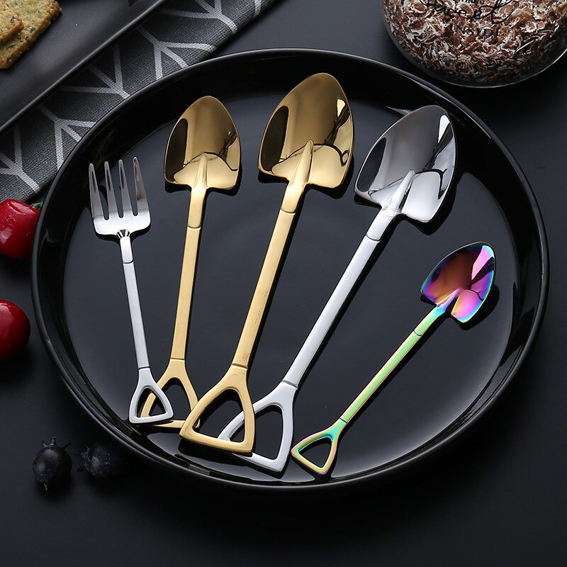 1PC Coffee Spoon Stainless Steel Retro Shovel Shaped Dessert Spoon Coffee Sugar Tea Ice Cream Spoon Kitchen Tableware Gadgets