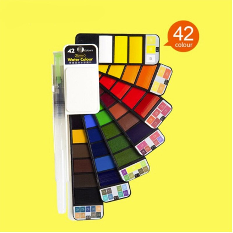 18/25/33/42 solid akvarel maling sæt med vandbørste pen foldbar rejse vand farve pigment til tegning: 42 farver