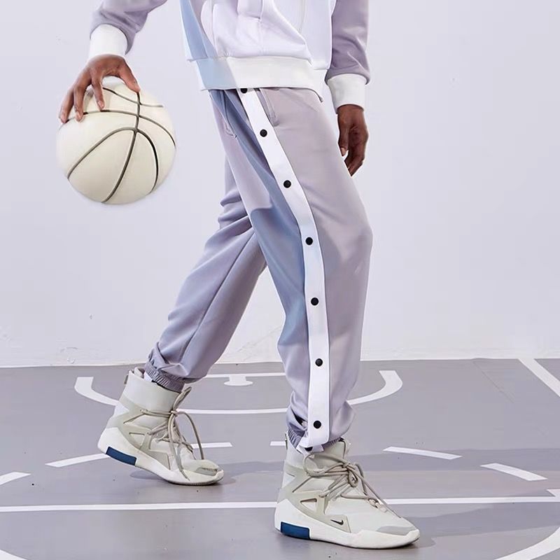 Fully Open Buttoned Foot-breasted Pants Side Row Basketball Pants Buttoned Pants Sports Pants Trousers Training Uniforms Men: XXXL / Gray