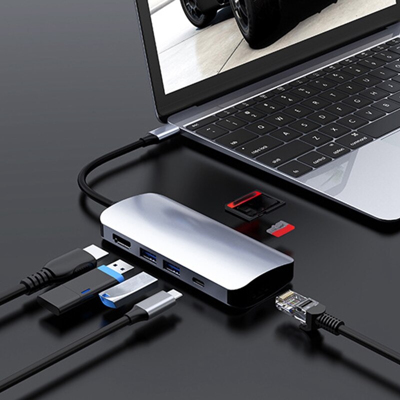 Usb c hub-adapter met pd-oplader, 4k usb c naar hdmi, multipoort usb 3.0 -poorts sd/tf-kaartlezer voor ipad