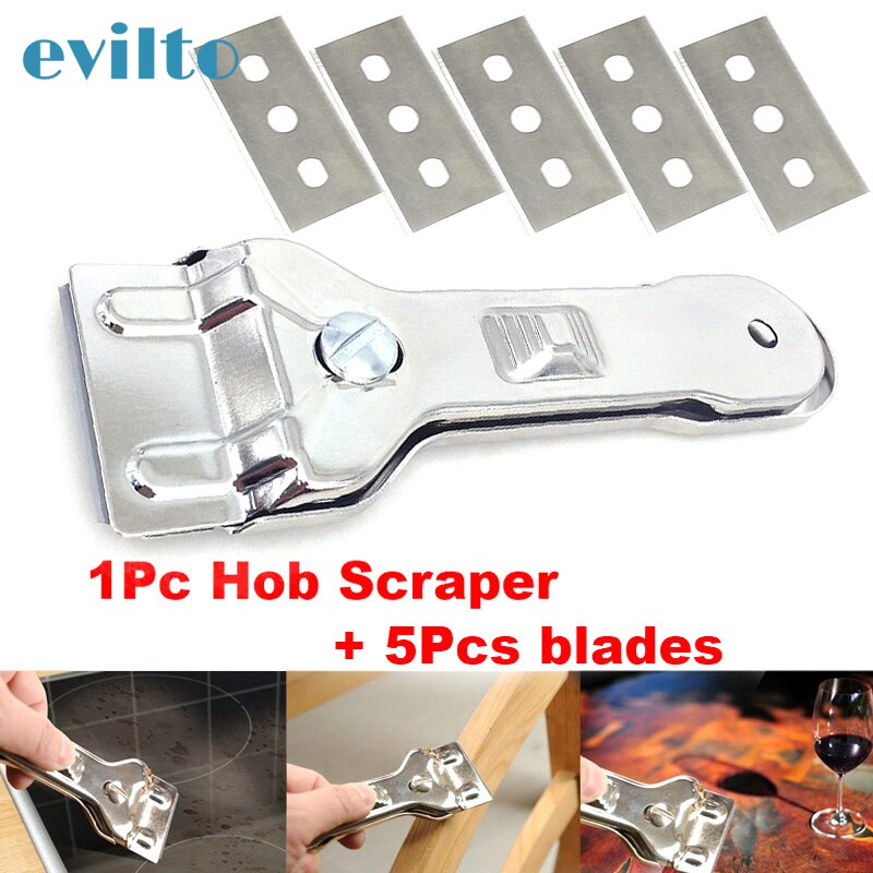 Multifunction Cleaner Hob Scraper Remover With 5pc Blade for Glass Floor Ceramic Cleaning Blade Stainless steel Oven Cooker Tool
