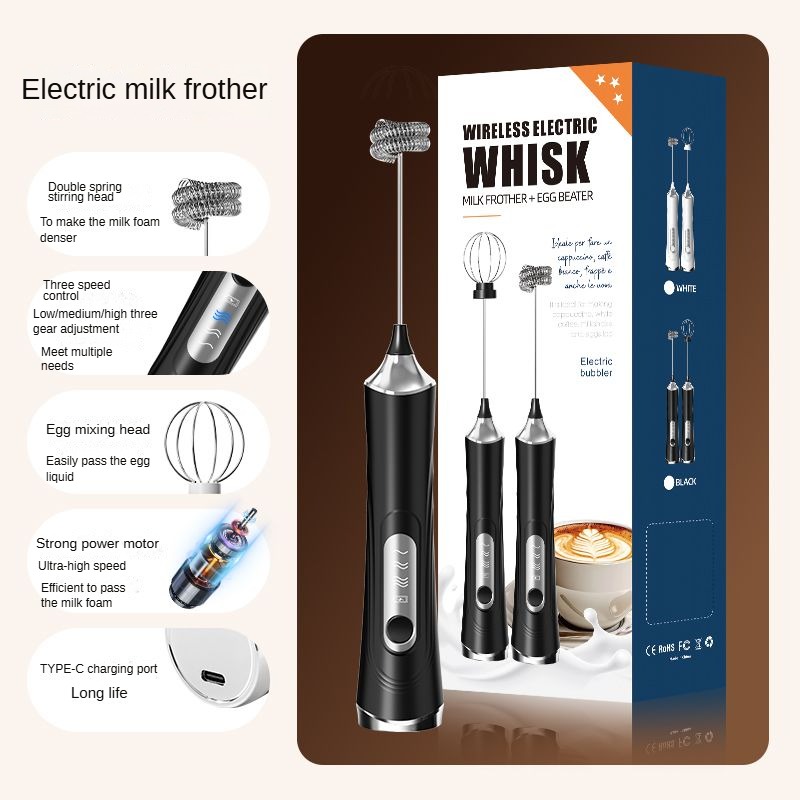 Small waist milk bubbler electric hand-held blender coffee bar tool milk bubbler cream beater coffee blender travel portable: Default Title