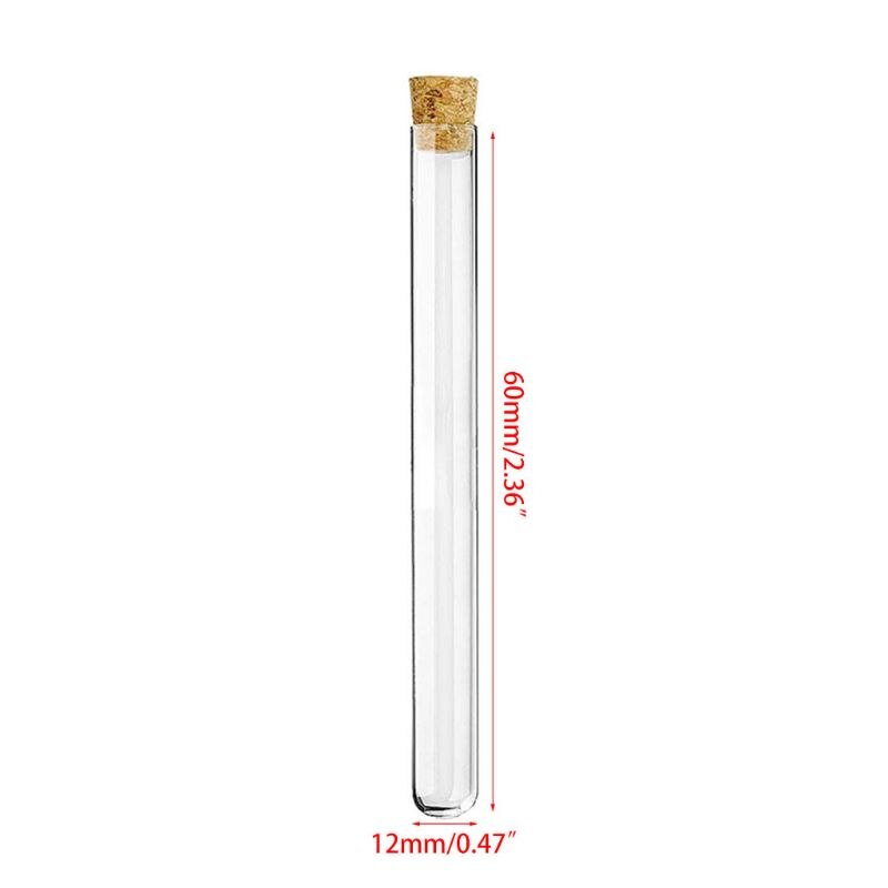 Tubos de ensayo de plástico transparente, con tapones de corcho, laboratorio, escuela, suministro educativo, 12x60mm, 3ml, 50 Uds.