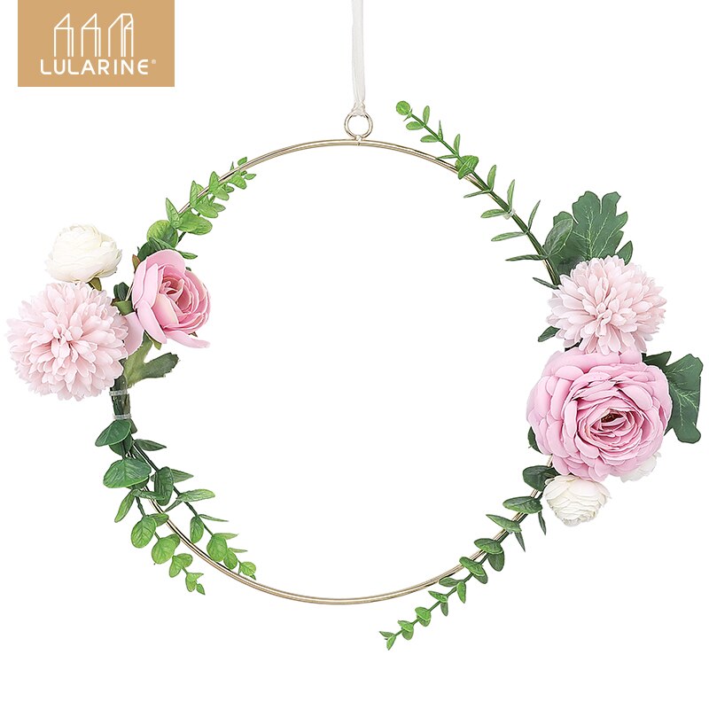 20-30cm Iron Rope Gold Metal Ring Wreath Garland Flowers Wedding Bride Flowers Wreath Handmade Wall Hanging Garland Decoration