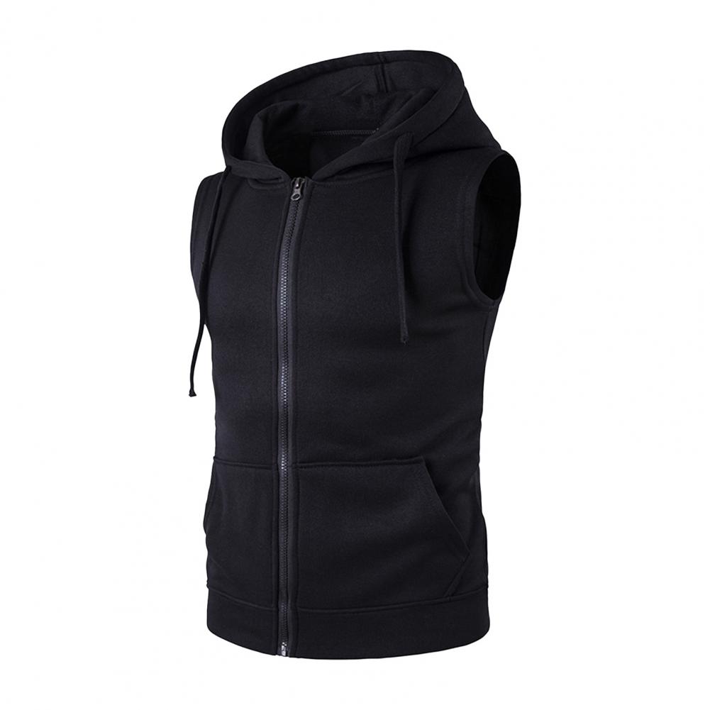 Heren Vest Jas Capuchon Trekkoord Mouwloze Rits Knoopsluiting Vest Jas Effen Kleur Zakken Rits Plakkaat Gilet: M / Rood