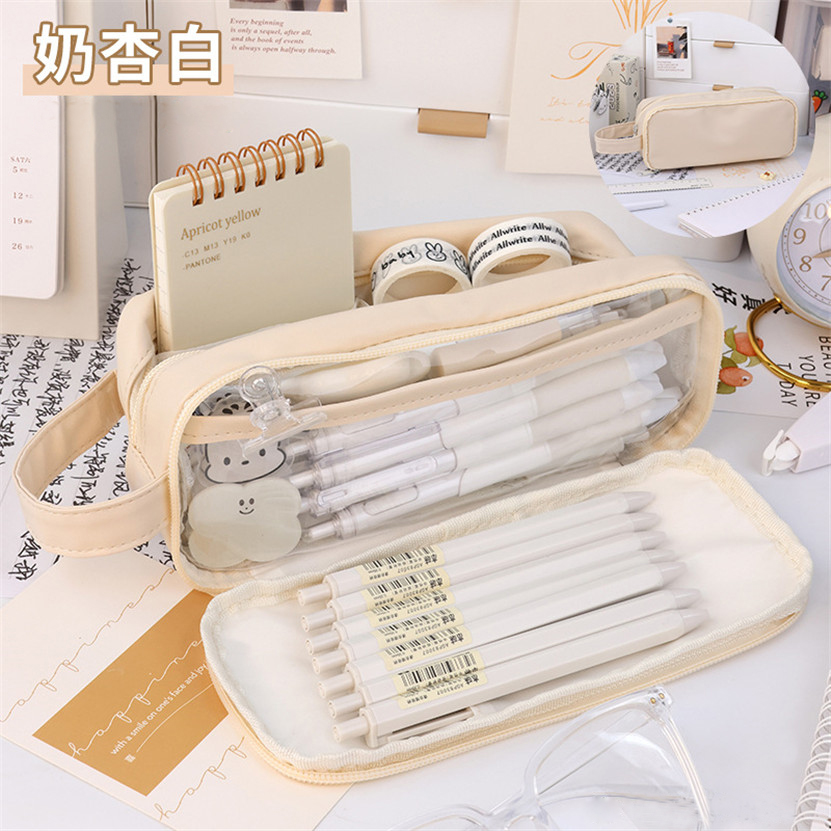 Transparent Pencil Case Trousse Portable Pencil Box Kawaii Fournitures Scolaire Waterproof School Pen Case Papeterie Japonaise: Burgundy