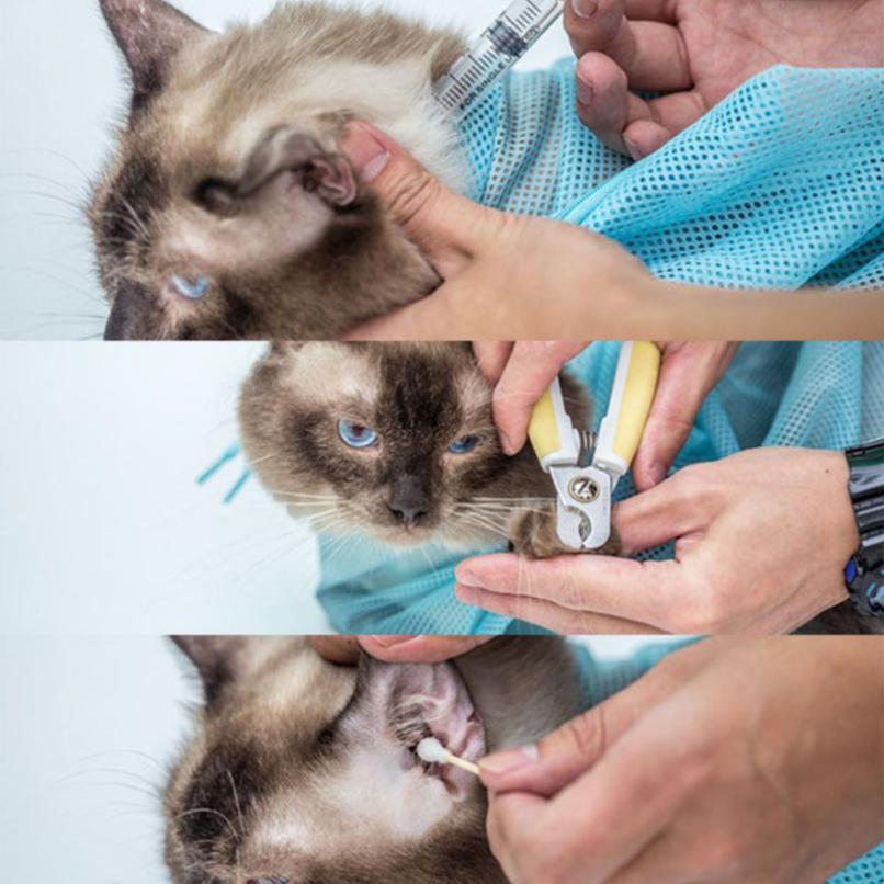 Mesh Cat Grooming Bathing Bag Adjustable Cats Washing Bags For Pet Nail Trimming Injecting Anti Scratch Bite Restraint