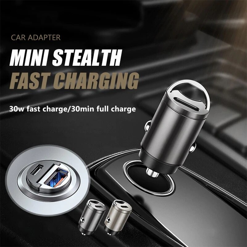 Mini stealth car adapter  qc 4,0 quick charge type 3,0 c pd charger t 30w pd+qc/pd+pd car charger for 13 12 xiaomi
