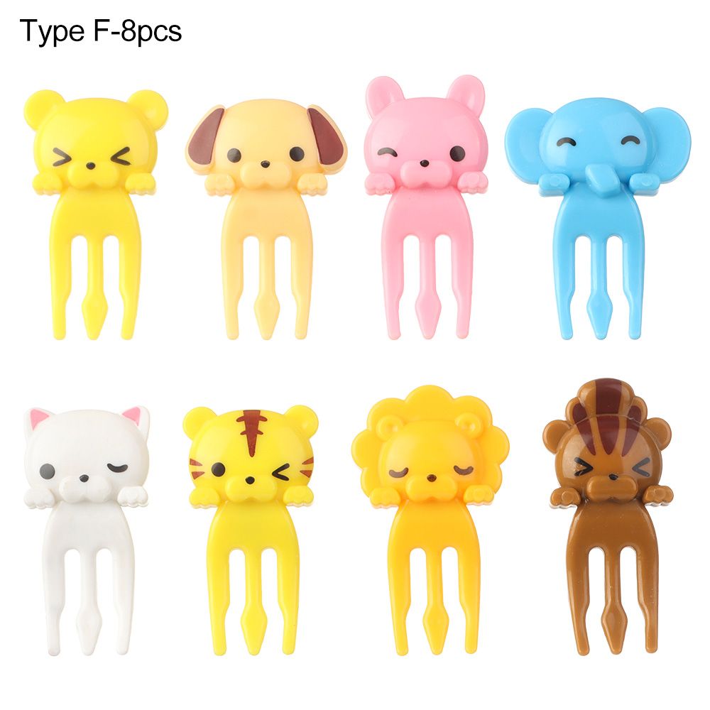 6-10pcs Mini Animal Cartoon Food Picks Kids Children Snack Cake Dessert Food Fruit Forks Lunch Bento Accessories Party Decor: Type F-8pcs