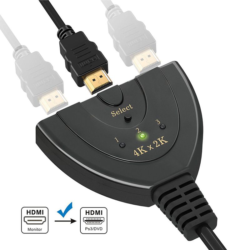 Hdmi switch 4k, 3- port hdmi splitter hdmi switcher understøtter 4k/ fulde  hd1080p/3d med high speed pigtail kabel