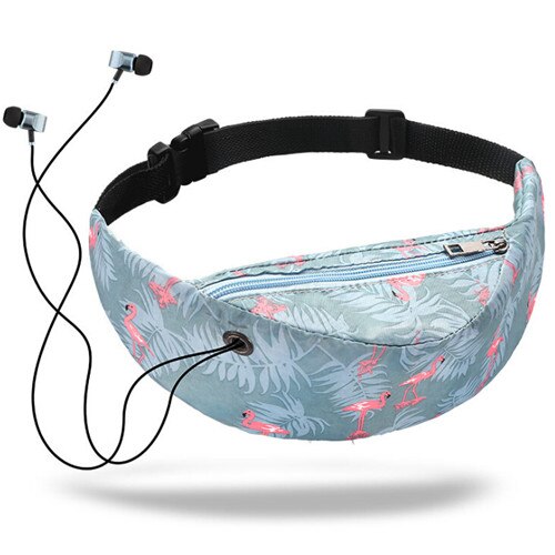 Nieuw Flamingo Print Taille Tas Waterdicht Mode Vrouwen Reizen Fanny Pack Mobiele Telefoon Taille Verpakking Dame Canvas Riem Tas: Blauw