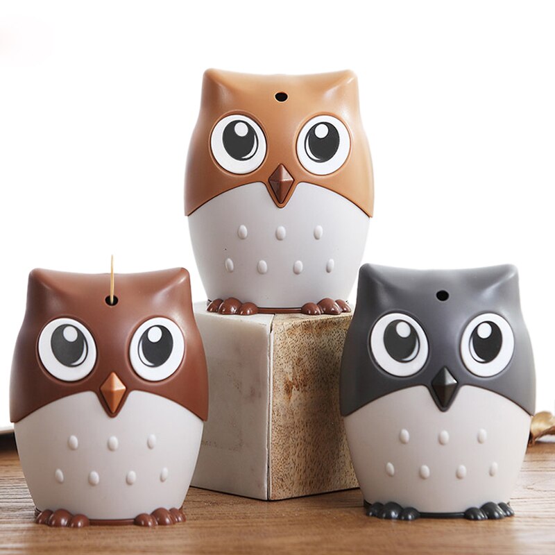 Distributeur automatique de cure-dents, hibou de dessin animé, conteneur de cure-dents de bureau