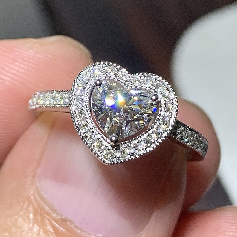 Luxe Cz Ring Klassieke Solitaire Ring Met Hart Vorm Zirconia Prong Instellen Wedding Engagement Ringen Voor Vrouwen Meisjes