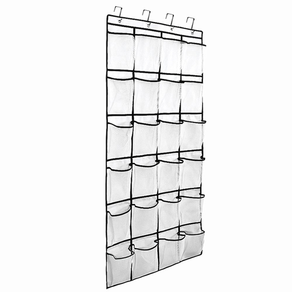12/24 Pocket Over the Door Shoe Organizer Hanging Organizers Space Saver Rack Hanging Storage Hanger: white 24 pocket