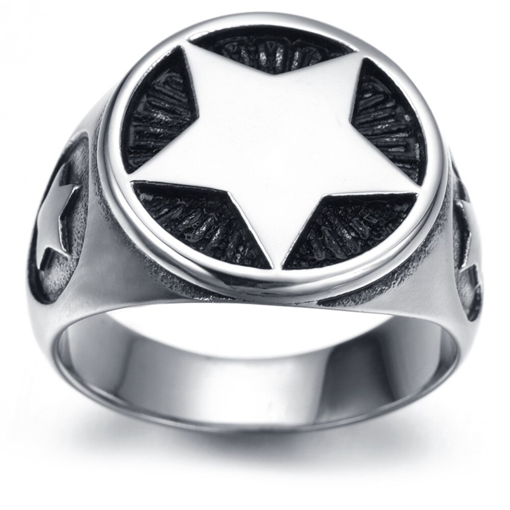 Stjerne titanium stål ringe smykker mænd punk ringe