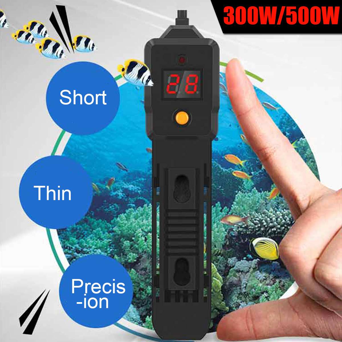 Aquarium Submersible Heater Fish Tank 300/500W LCD Display Digital Adjustable Water Heater Rod Temperature Control Supplies