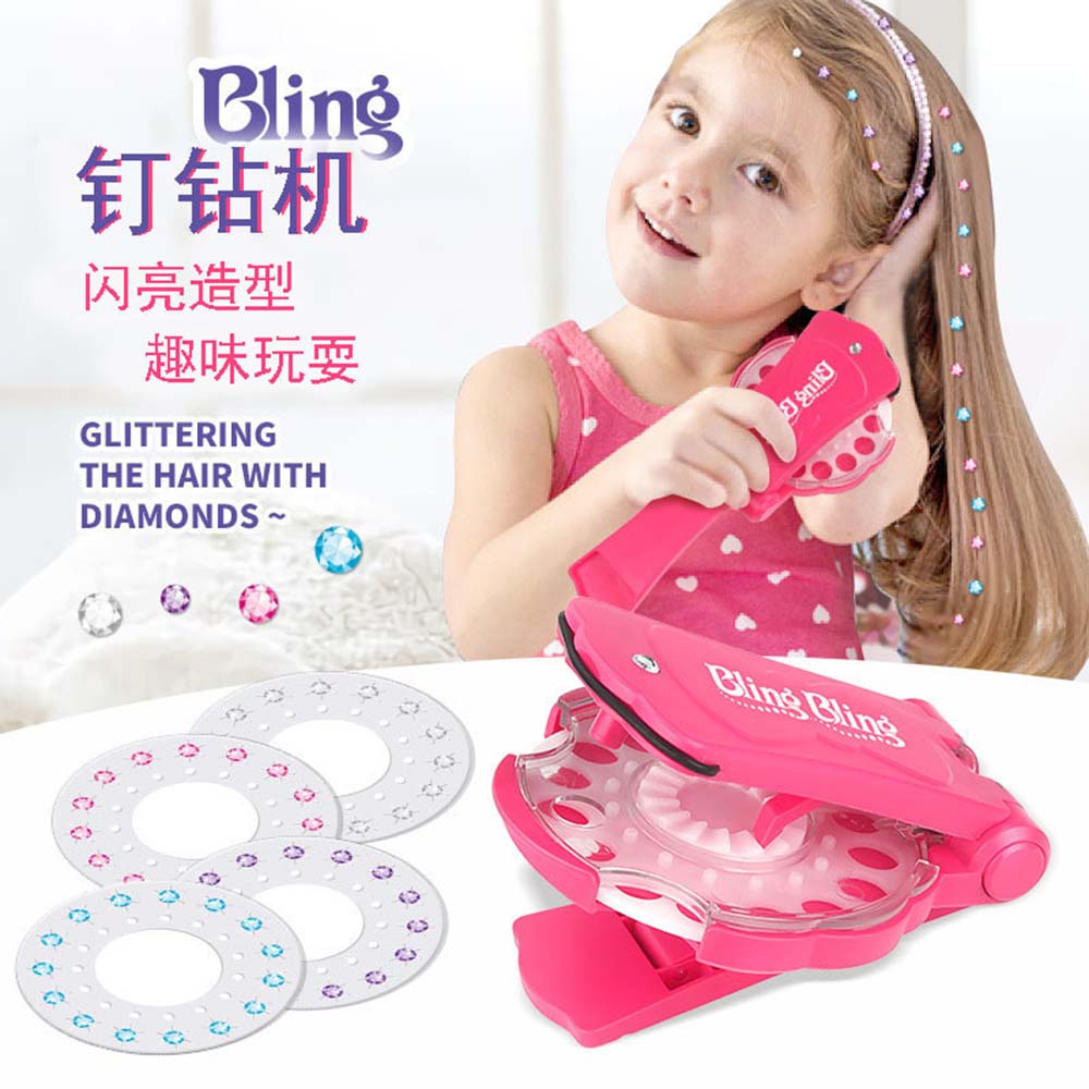 Gems Blingers Deluxe Set Girls beauty Toys Pretend Play Jewel Set DIY Girls Hair Styling Tool Diamond Sticker Toys