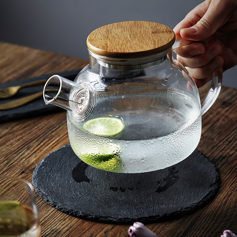 Slate Stone Coasters Round Black Natural Edge Stone Drink Coaster Pad Serving Plate For Home Bar Kitchen