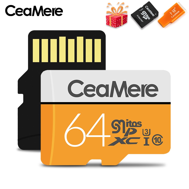 CeaMere tarjeta Micro SD 256GB/128GB/32GB UHS-3 64GB/16GB/8GB Clase 10 UHS-1 tarjeta de memoria Flash de 4GB de memoria Microsd gratis Tarjeta de lector