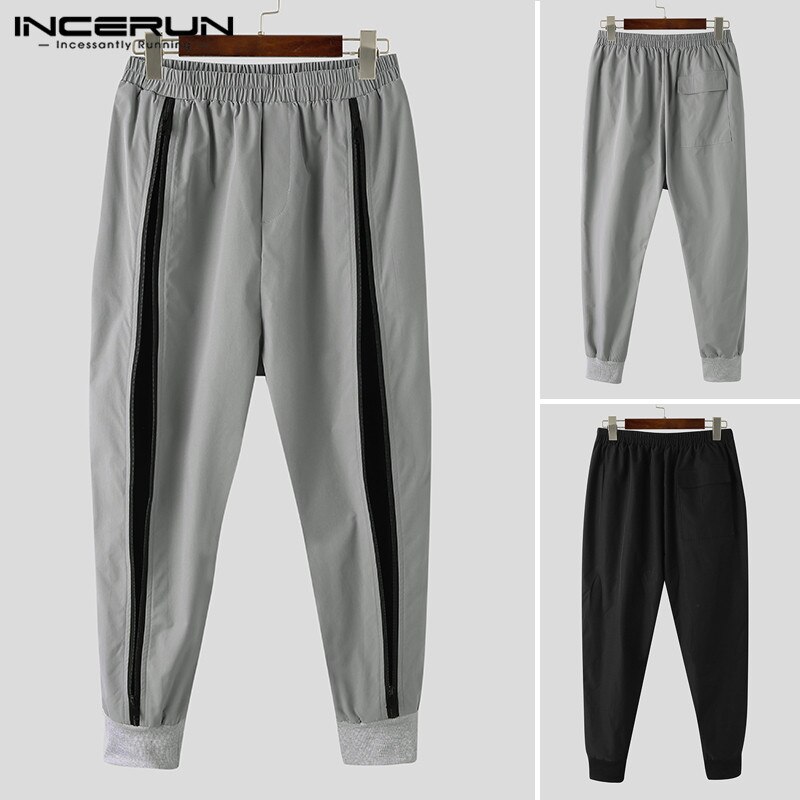Men Sweatpants Joggers Zippers Bodybuilding Patchwork Casual Trousers Elastic Waist Streetwear Track Pants INCERUN S-5XL
