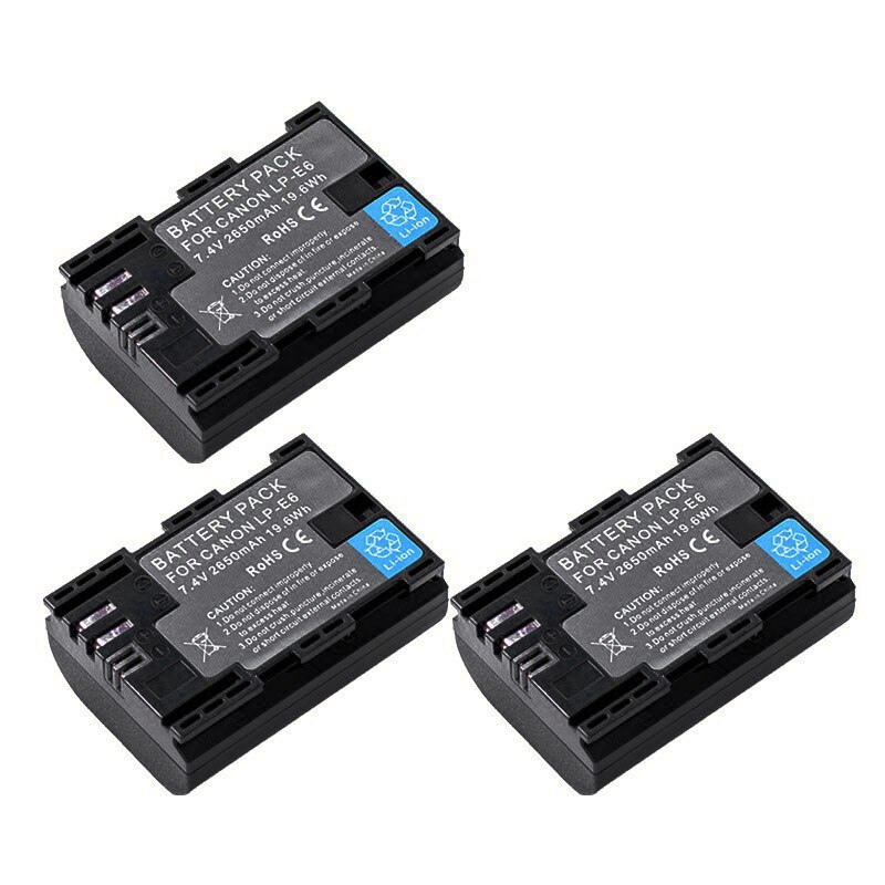 Lp -e6 lpe 6 lpe 6n kamera batteri 7.4v 2650 mah genopladelige li-ion batterier til canon eos 5d 6d 7d 60d 70d 80d mark ii mark iii: 3 batterier