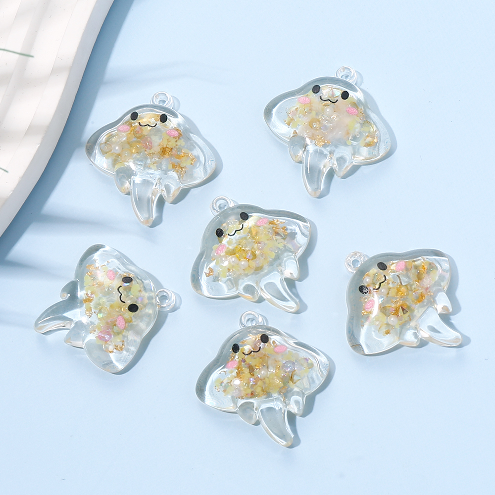 10Pcs 30mm Charm Luminous Resin Pendant Glow-in-the-Dark Colorful Transparent Jellyfish Pendant For DIY Necklace Jewelry Making: Gold-color