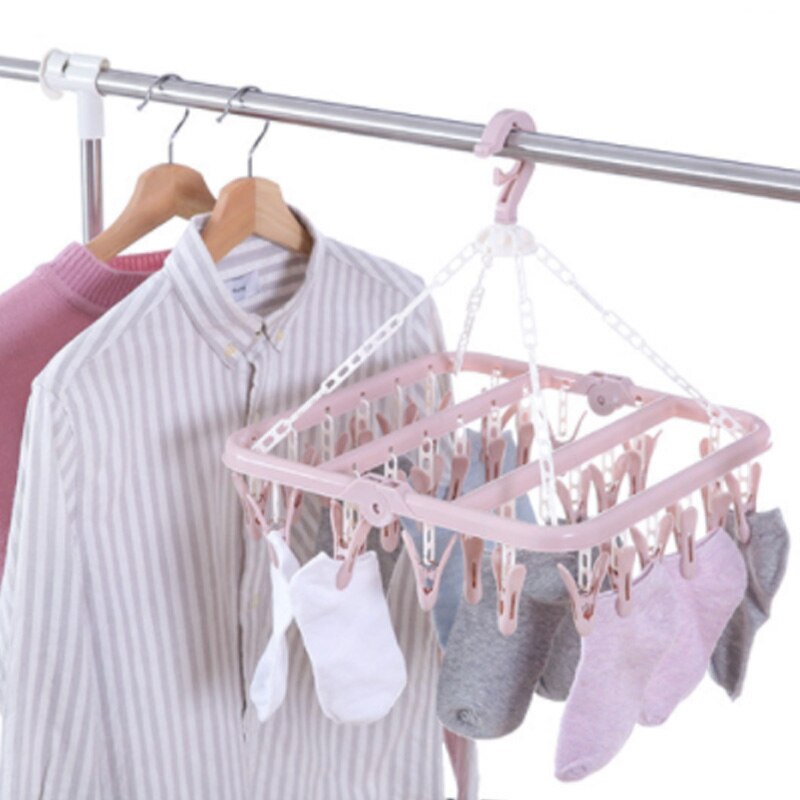 Colgador de ropa de lavandería cuadrado a prueba de viento, calcetines de plástico, guantes, perchero colgante para ropa interior, tendedero 32, perchas de secado al aire libre