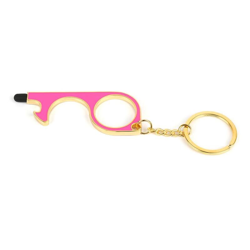 No Touch Open Door Tool Beer Trigger Touch Screen Key Chain Anti Contact Door Opener Tool Contactless Safe Elevator Artifact: pink