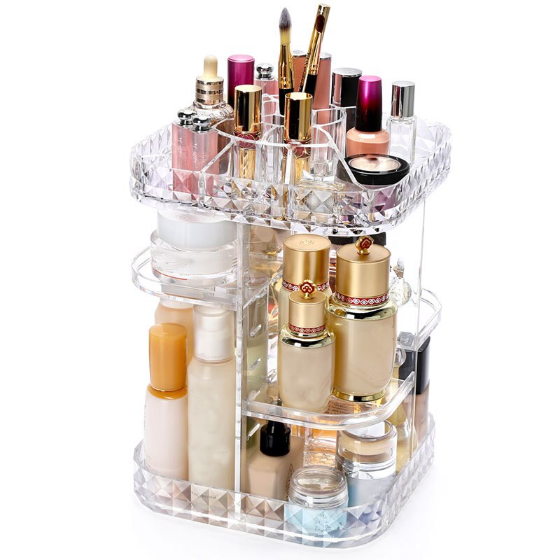 Boîte de rangement pour cosmétiques en acrylique transparente, multifonction avec Rotation à 360 degrés, maquillage détachable, à la , support organisateur