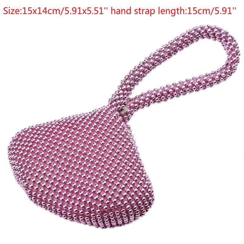 Strassbesetzte damen-clutch aus metall, abendtasche, diamant-handtasche für partys, metallic-stil, auch als hochzeitstasche geeignet, 5 farben, perlenbesatz: Klein rosa