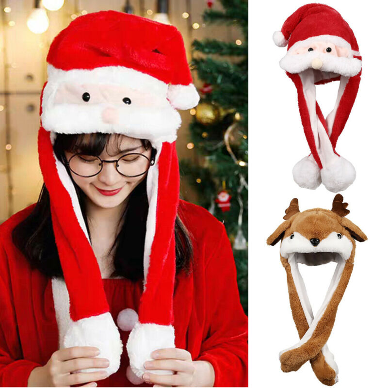 Baby Kids Fun Kerst Pluche Hoeden Kerstman Sneeuwpop Elanden Xmas Caps met Bewegende Oorkleppen
