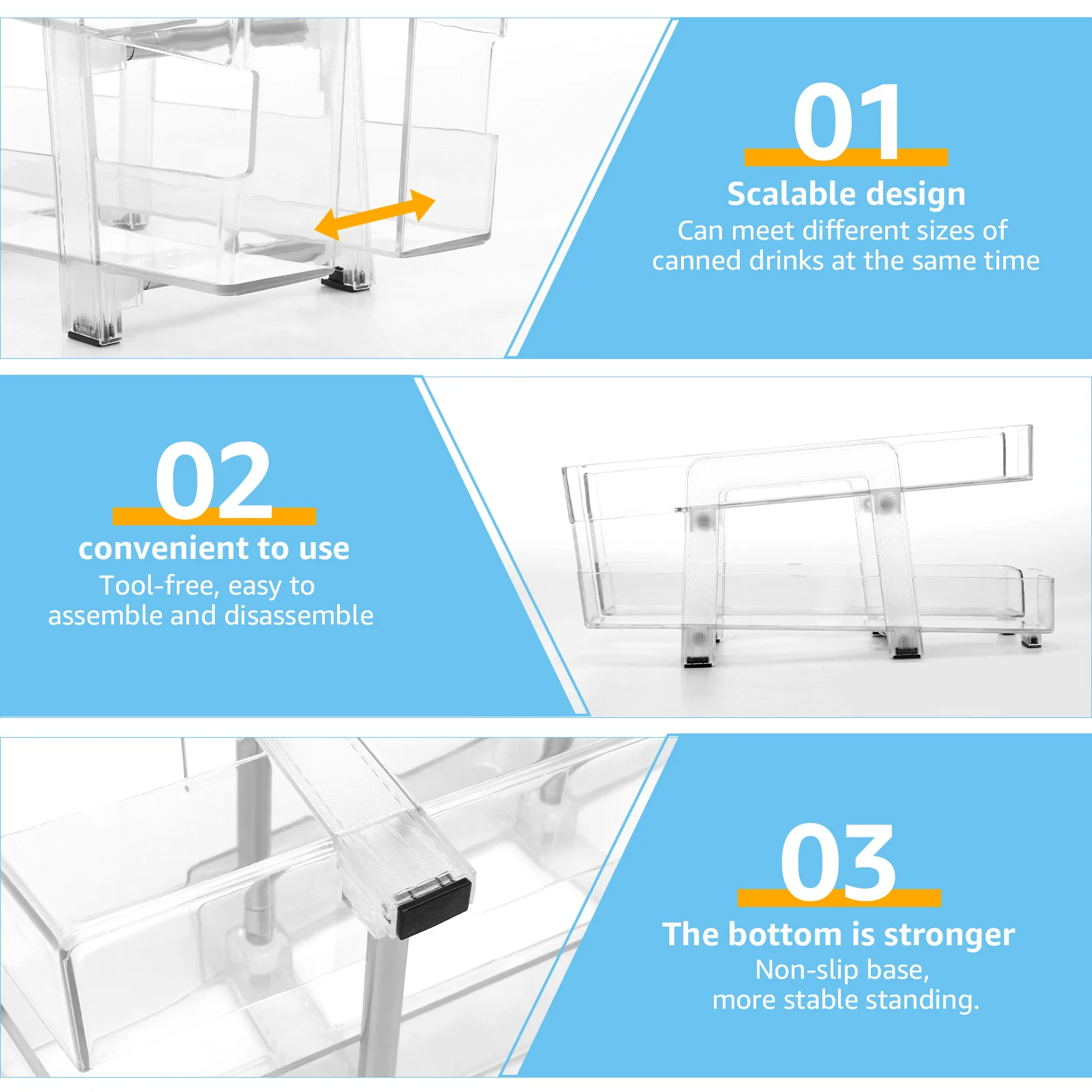 2Pcs Soda Can Organizer 2 Tiers Beverage Dispenser Rack Width Refrigerator Freezer Organizers Can Dispenser Kitchen Accessories