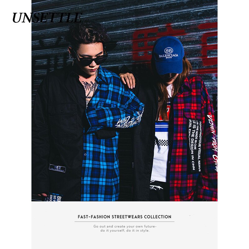 2020aw efterår harajuku japansk skjorte patchwork plaid mænd/kvinder streetwear print afslappet langærmede oversize skjorter herre toppe