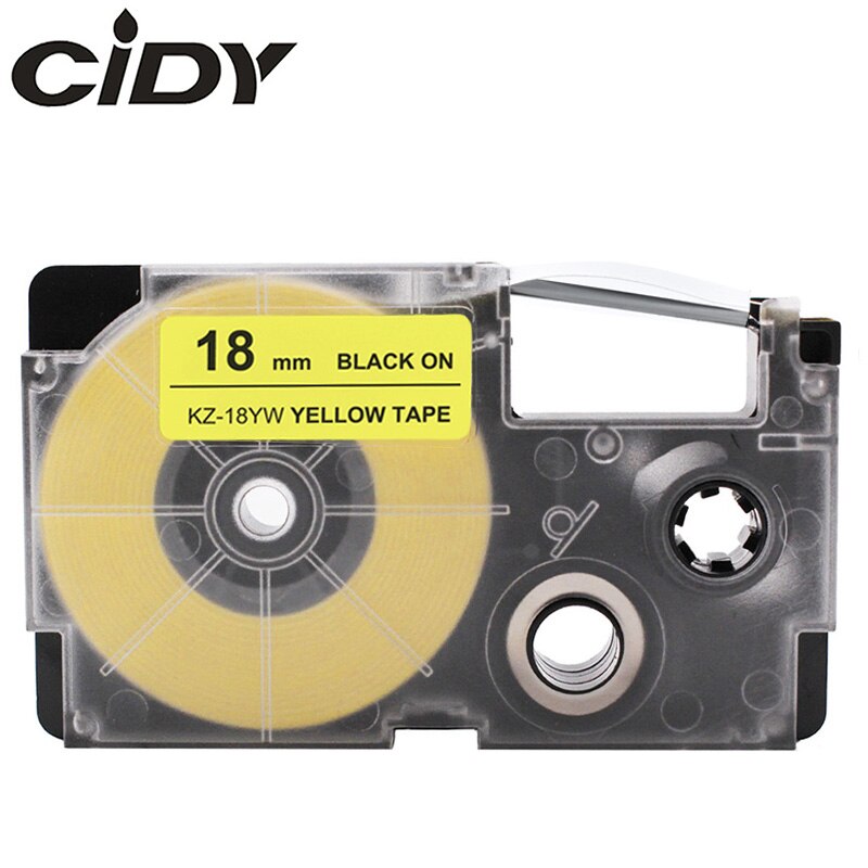 CIDY XR18WE Compatible Label Tape XR-18WE XR 18WE Casio Black on White 18mm label ribbon for KL-60-L KL-120 KL-750 label maker: 18mm black on yellow