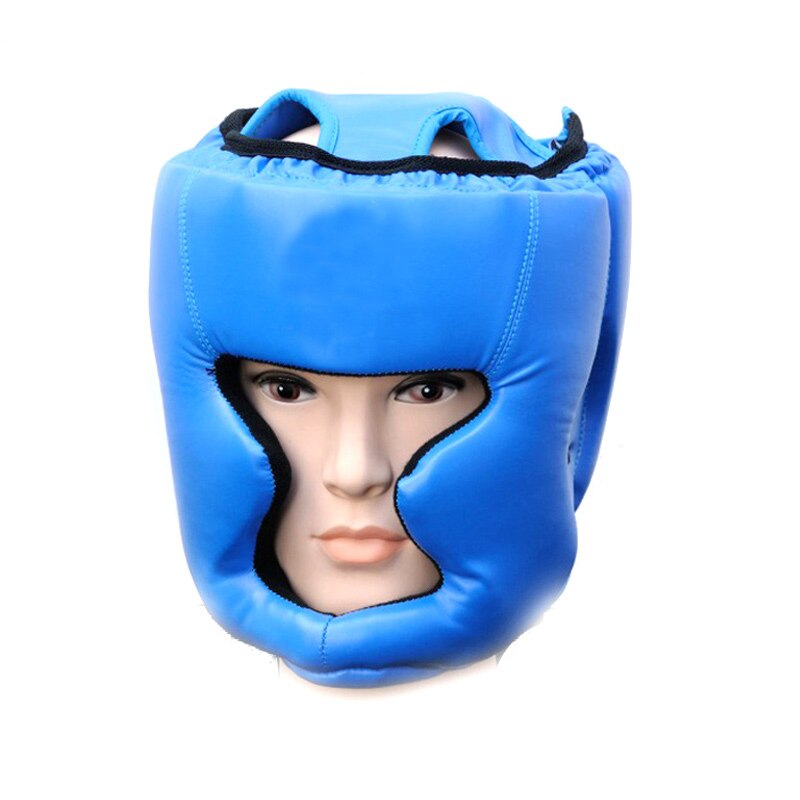 Trening hodebeskyttelse hjelm boksing hodeplagg skinn mma hodeplagg ansiktsbeskytter kamphodebeskyttelse sparringhjelm 3 farger: Blå