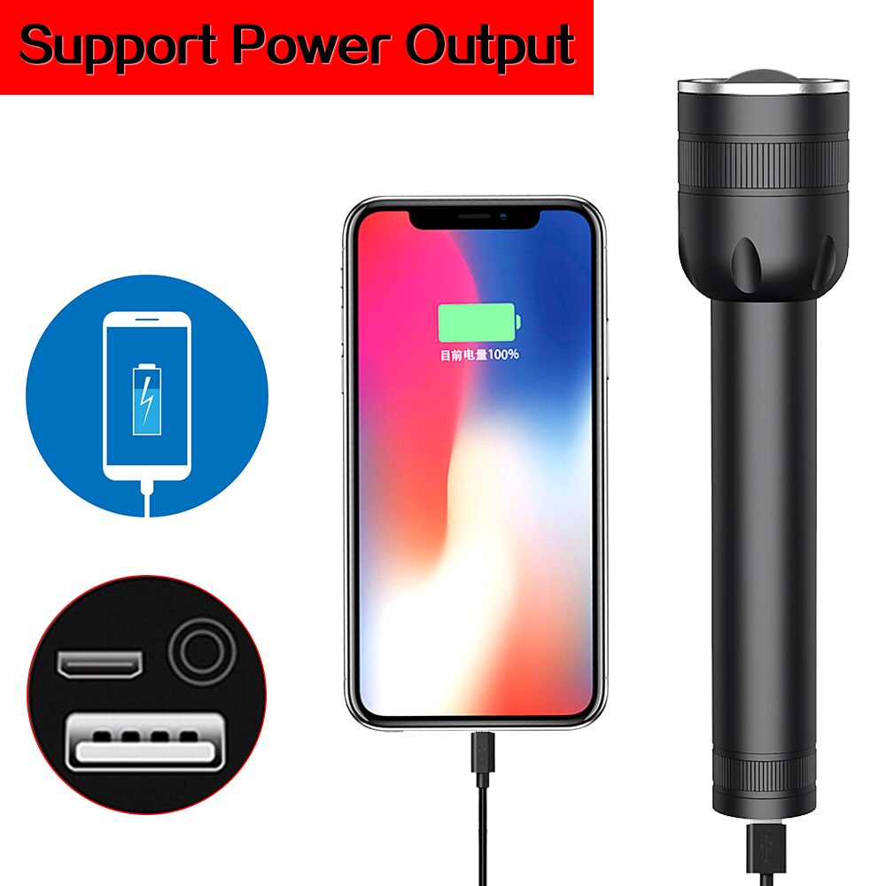 USB Rechargeable LED Flashlight With Q5 T6 LED Built-in 1800mAh lithium battery Waterproof camping light Zoomable Torch outdoor
