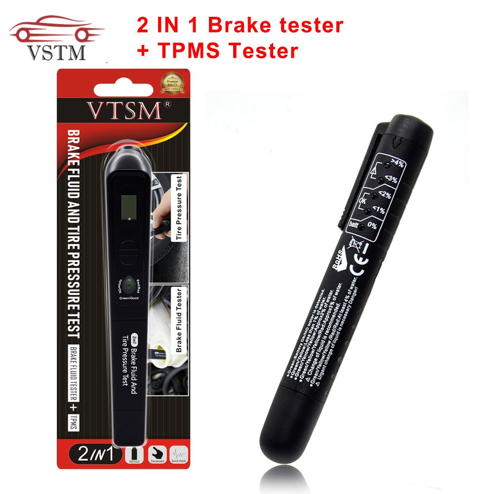 Auto Liquid testing Brake Fluid Tester TPMS 2 IN1 pen 5 LED indicator display mini electronic pen brake fluid tester