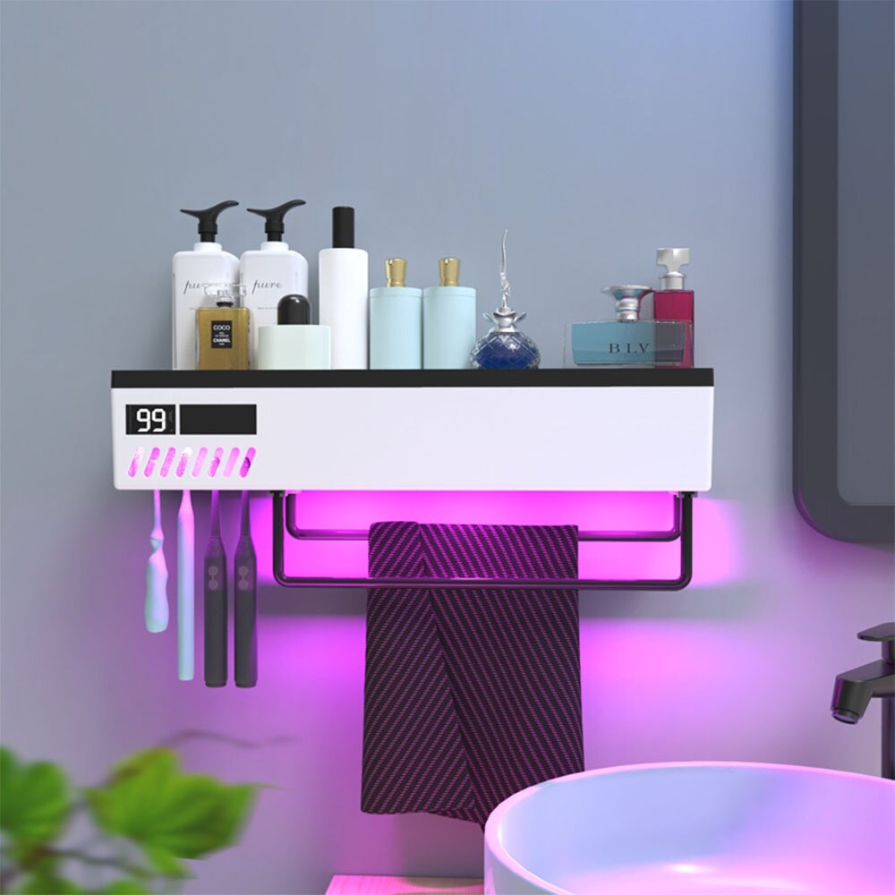 Solar Energy Smart Ultraviolet Disinfection Toilet Towel Rack Toothbrush Sterilizer Holder Light Energy Bathroom Storage Shelf: Default Title