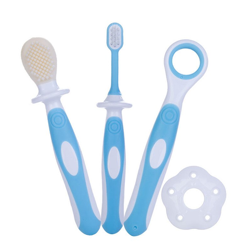 Conjunto de 3 cepillos de dientes de la lengua mordida de entrenamiento de limpieza cuidado de bebé 85WA