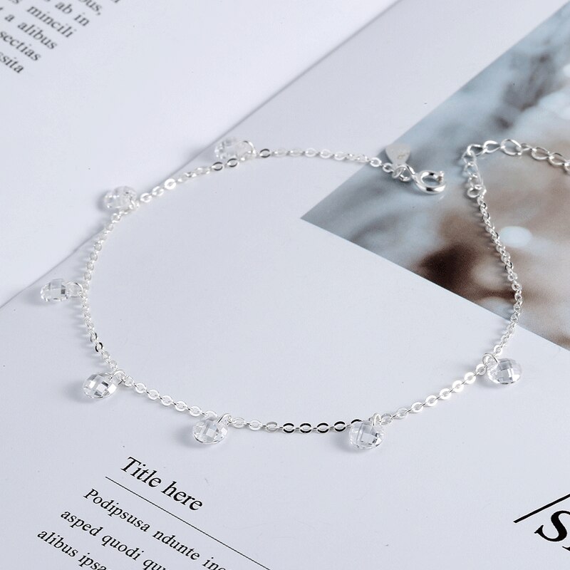 Pure 925 Sterling Zilveren Kwastje Crystal Ankle Chain Best Voor Vrouwen Summber Strand Sieraden Dezelfde Armband