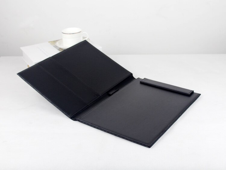 PU Multifunction A4 Business Padfolio Large Paper Clipboard Office Paper Files Organizer Desk Set: black