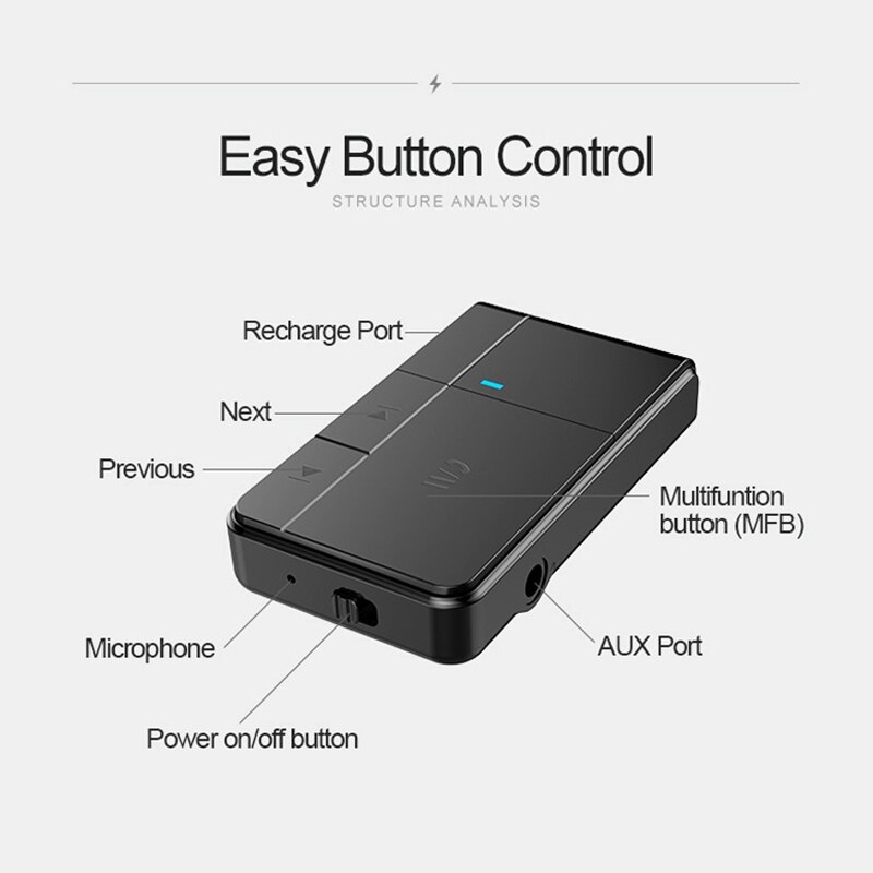 Bluetooth Ontvanger 5.0 Draadloze Zender 3.5Mm Jack Handsfree Met 10H Speeltijd Voor Hoofdtelefoon Luidspreker O Aux Auto