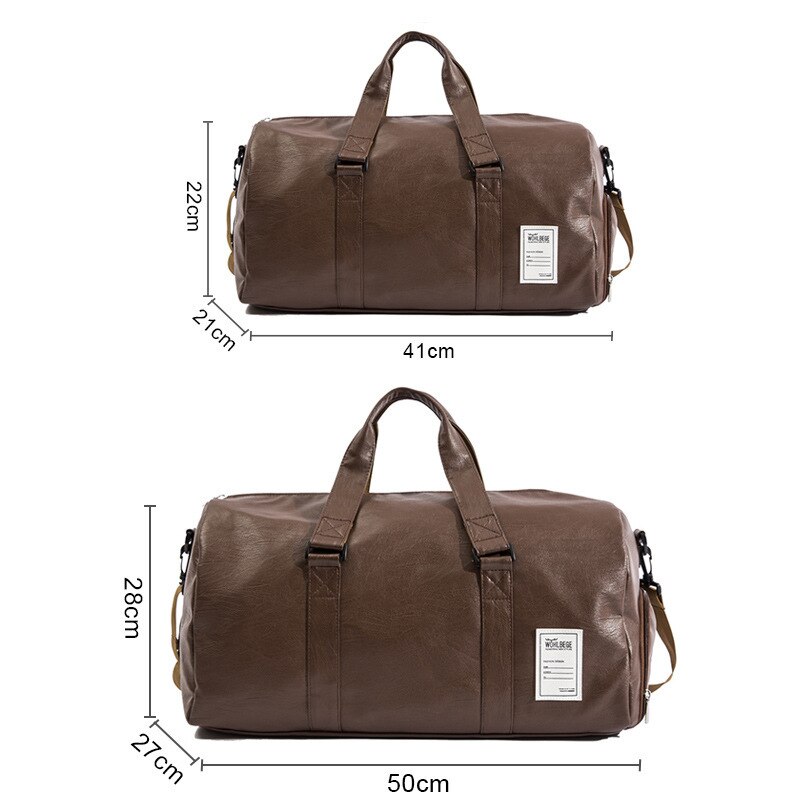 Travel Bag Women black PU Leather Gym Bags Hand Luggage For Men Duffle Bag: Smell Brown