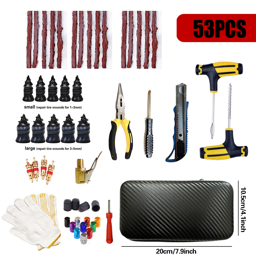 Kit de reparación de neumáticos de coche, herramientas de enchufe de punción, punción de neumáticos de motocicleta, tiras de neumáticos de coche de emergencia, Kit de herramientas de reparación de pegamento, accesorios para coche: Azul